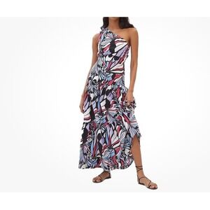 Maeve Anthropologie One Shoulder Maxi Dress Colorful Abstract Print   Size 8 NWT